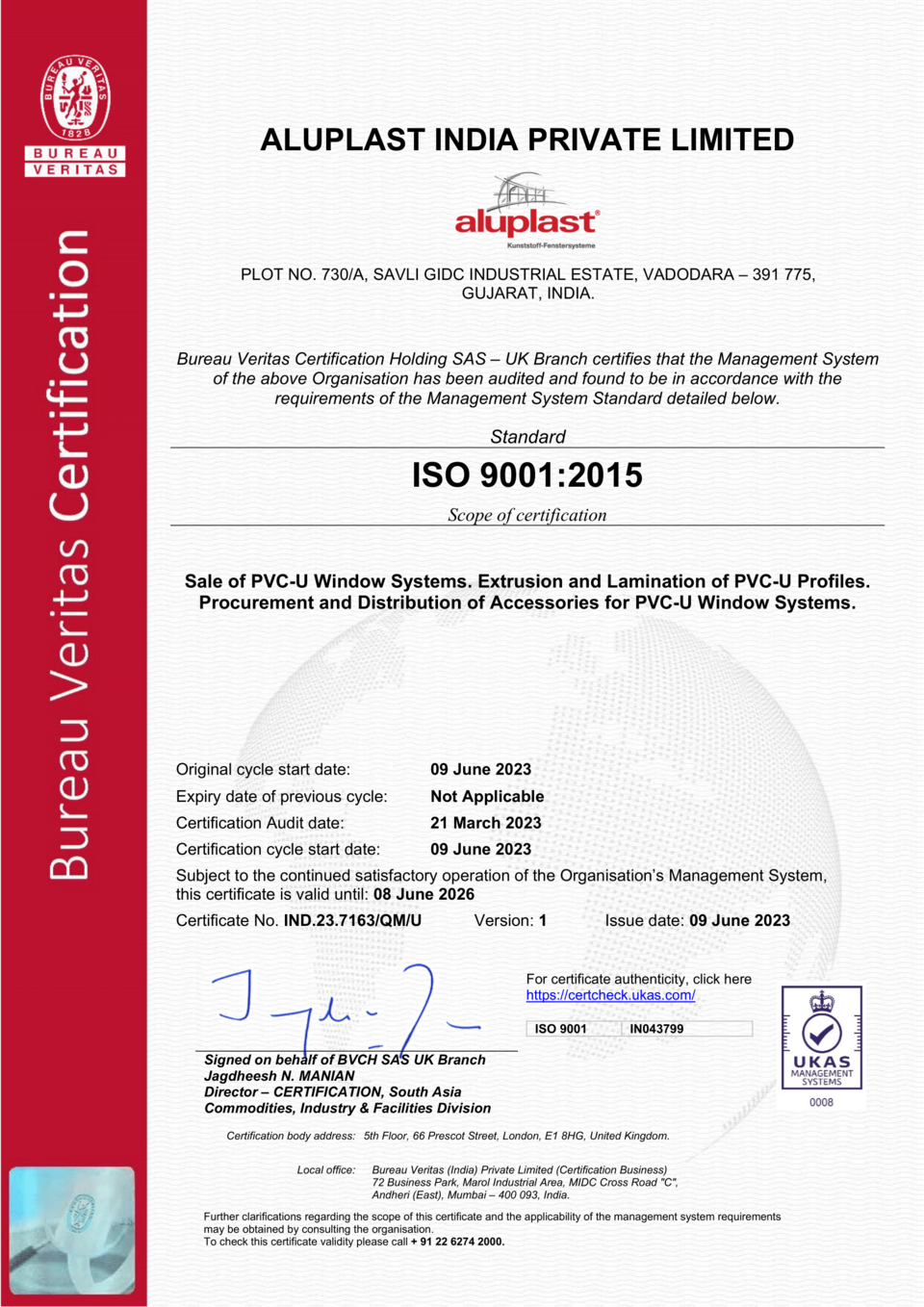 ISO certificate 9001:2015